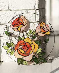 Yellow Roses Stained Glass Suncatcher – Flower Window Décor, Gift for Mom