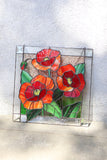 Red Poppy Flower Suncatcher – Stained Glass Panel Window Décor, Remembrance Gift