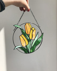 Red Tulip Stained Glass Suncatcher – Mother's Day Gift