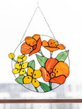 California Poppies and Jasmine Stained Glass Suncatcher – Garden Window Décor, Mother’s Day Gift