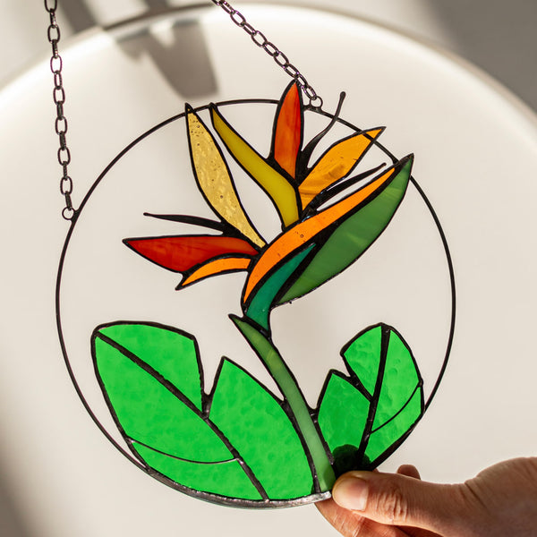 Strelitzia Flower Stained Glass Suncatcher – Window Décor, Mother’s Day Gift