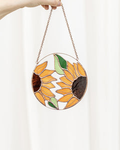 Sunflower Flower Suncatcher. Stained glass Home Decor Panel