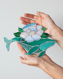 Whale with flowers Suncatcher, Stain Glass Decor Turquoise Window Hangings