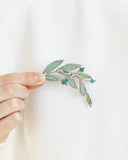 Laurel Branch Brooch. Stained Glass Broach