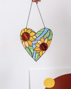 Heart Stain glass Sunflower Suncatcher Flowers Sun Catcher Mother's Day Home Decor Window Wall Hangings Decoration Art