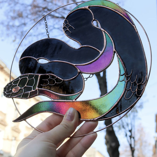 Python Stained Glass Suncatcher – Snake Nature Panel Décor