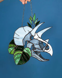 Stained Glass Dinosaur Skull Suncatcher – Window Hanging Glass Art