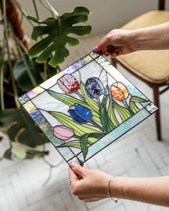 Stained Glass Tulip Suncatcher – Flower Panel Garden Art
