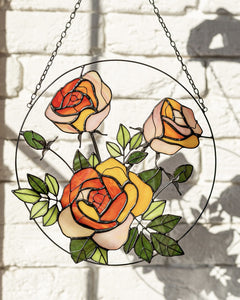 Yellow Roses Stained Glass Suncatcher – Flower Window Décor, Gift for Mom