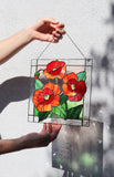 Red Poppy Flower Suncatcher – Stained Glass Panel Window Décor, Remembrance Gift