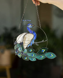 Peacock Stained Glass Suncatcher – Bird Window Décor, Grandma or Mother’s Day Gift