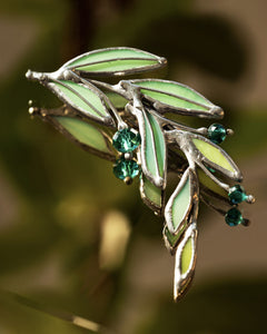 Laurel Branch Brooch. Stained Glass Broach