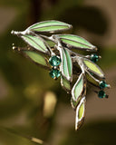 Laurel Branch Brooch. Stained Glass Broach