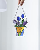Bouquet Flower Tulips Stained Glass SuncatcherFlowerpot
