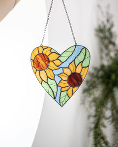 Heart Stained glass Sunflower Suncatcher Flowers Sun Catcher Mother's Day Home Decor Window Wall Hangings Decoration Art