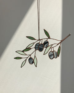 Stained Glass Olive Leaf Twig