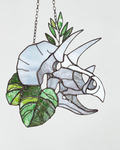 Stained Glass Dinosaur Skull Suncatcher – Window Hanging Glass Art