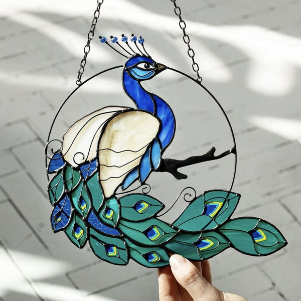 Peacock Stained Glass Suncatcher – Bird Window Décor, Grandma or Mother’s Day Gift