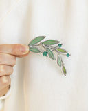 Laurel Branch Brooch. Stained Glass Broach