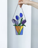Bouquet Flower Tulips Stained Glass SuncatcherFlowerpot