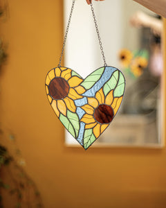Heart Stained glass Sunflower Suncatcher Flowers Sun Catcher Mother's Day Home Decor Window Wall Hangings Decoration Art