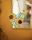 Heart Stained glass Sunflower Suncatcher Flowers Sun Catcher Mother's Day Home Decor Window Wall Hangings Decoration Art