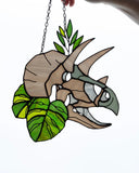 Stained Glass Dinosaur Skull Suncatcher – Window Hanging Glass Art