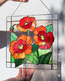 Red Poppy Flower Suncatcher – Stained Glass Panel Window Décor, Remembrance Gift