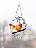 Red Cardinal Stained Glass Suncatcher – Bird Window Décor