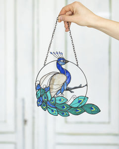 Peacock Stained Glass Suncatcher – Bird Window Décor, Grandma or Mother’s Day Gift