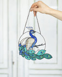 Peacock Stained Glass Suncatcher – Bird Window Décor, Grandma or Mother’s Day Gift