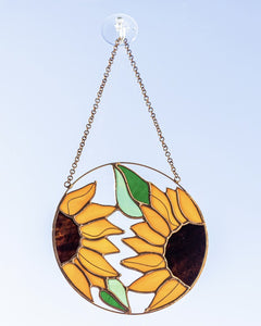 Sunflower Flower Suncatcher. Stained glass Home Decor Panel