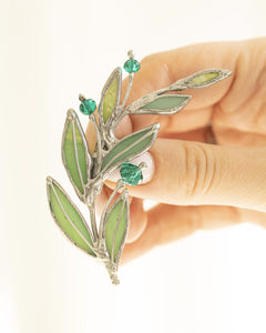Laurel Branch Brooch. Stained Glass Broach