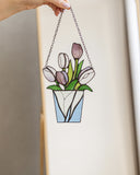 Bouquet Flower Tulips Stained Glass SuncatcherFlowerpot