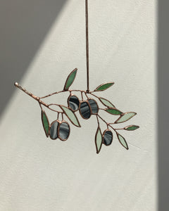 Stained Glass Olive Leaf Twig