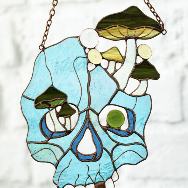 Blue Gothic Skull Suncatcher
