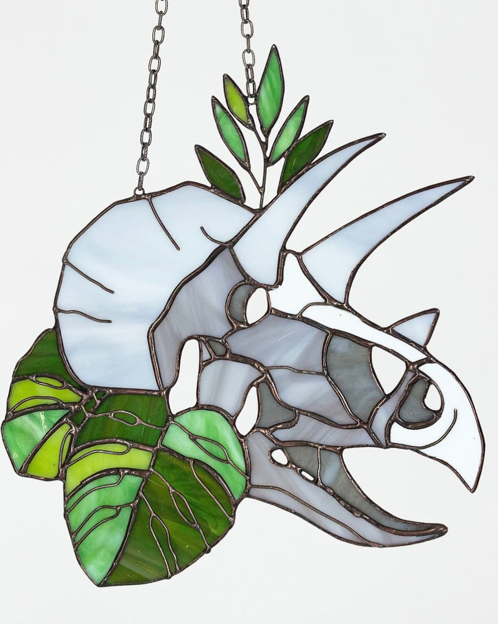 Stained Glass Dinosaur Skull Suncatcher – Window Hanging Glass Art