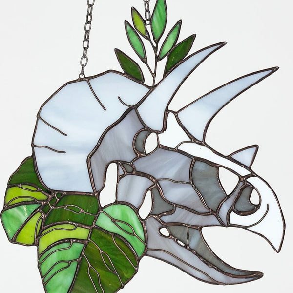 Stained Glass Dinosaur Skull Suncatcher – Window Hanging Glass Art