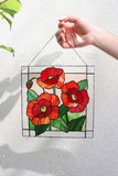 Red Poppy Flower Suncatcher – Stained Glass Panel Window Décor, Remembrance Gift