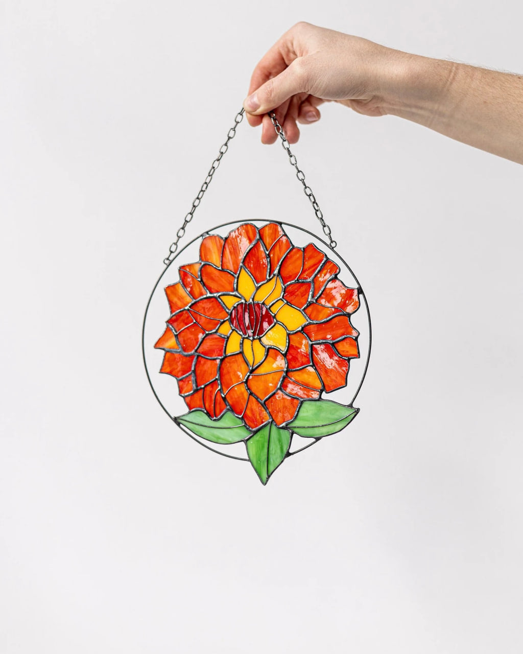 Dahlia Stained Glass Suncatcher – Georgina Flower Wall Hanging, Home Décor