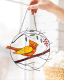Red Cardinal Stained Glass Suncatcher – Bird Window Décor