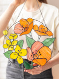 California Poppies and Jasmine Stained Glass Suncatcher – Garden Window Décor, Mother’s Day Gift