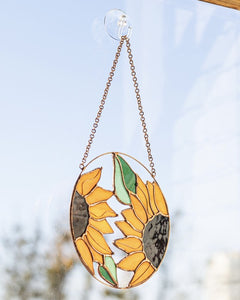 Sunflower Flower Suncatcher. Stained glass Home Decor Panel