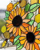 Yellow Honeycombs Bee Panel, Sunflower Suncatcher, Stain Glass Window Art