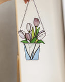 Bouquet Flower Tulips Stained Glass SuncatcherFlowerpot