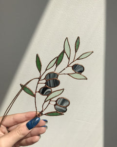 Stained Glass Olive Leaf Twig
