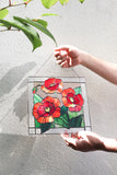 Red Poppy Flower Suncatcher – Stained Glass Panel Window Décor, Remembrance Gift