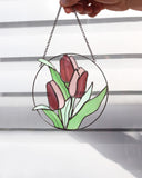 Red Tulip Stained Glass Suncatcher – Mother's Day Gift