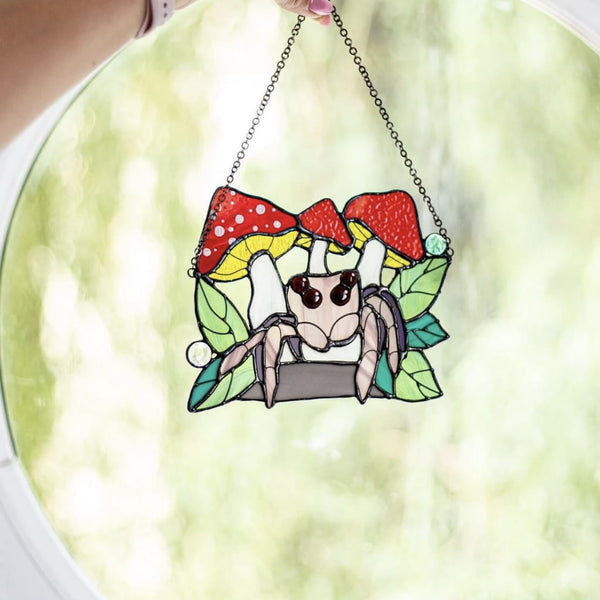 Fly Agaric Suncatcher – Stained Glass Bird Eater Mushroom Halloween