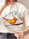 Red Cardinal Stained Glass Suncatcher – Bird Window Décor